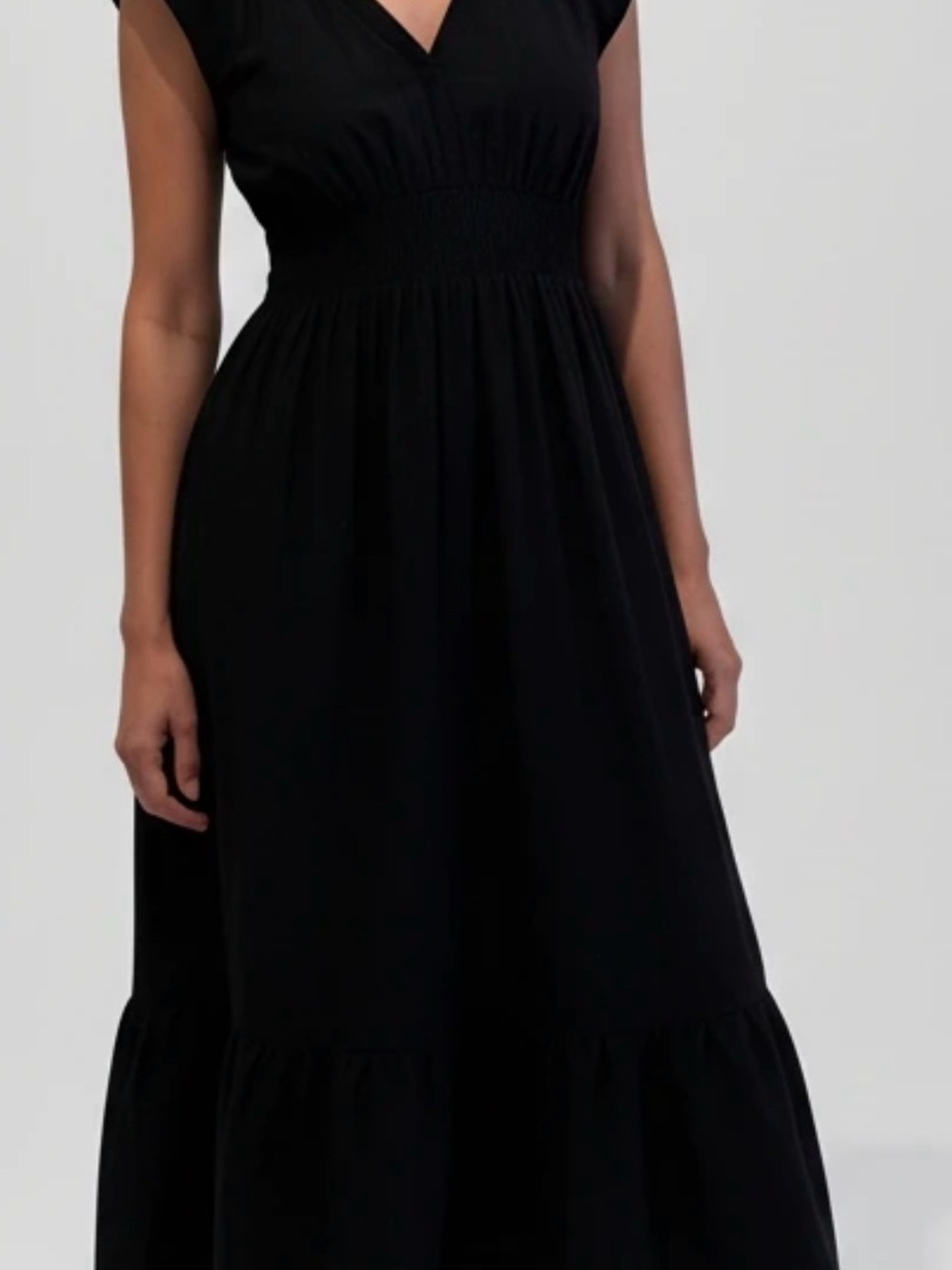 Old Navy Black V-Neck Smocked-Waist Midi Dress